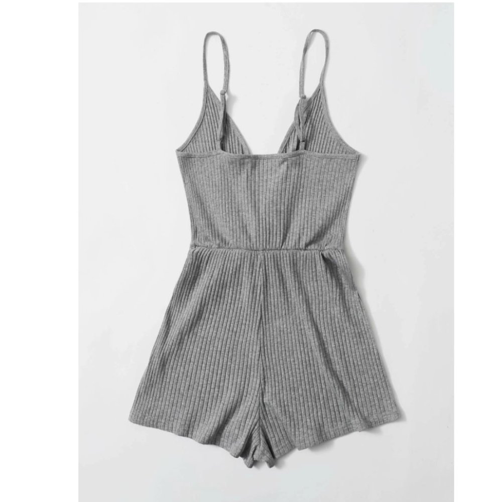 SHEIN Surplice Neck Rib-knit Cami Romper Grey - Picture 4 of 5